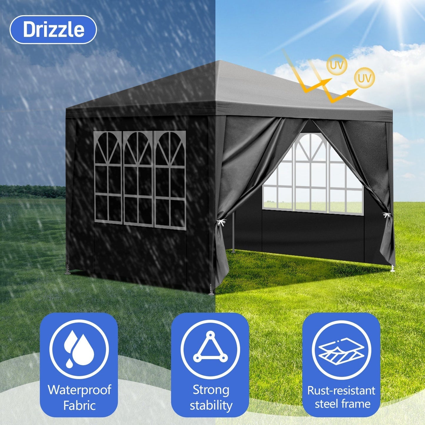 10'x10' Gazebo Waterproof Outdoor Canopy Black
