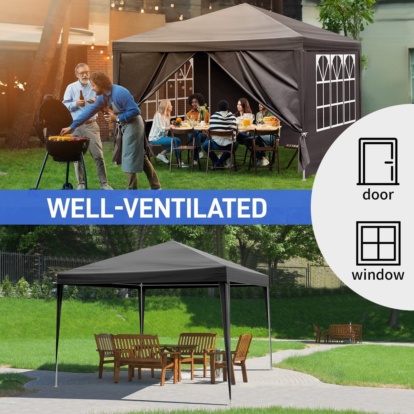 10'x10' Gazebo Waterproof Outdoor Canopy Black