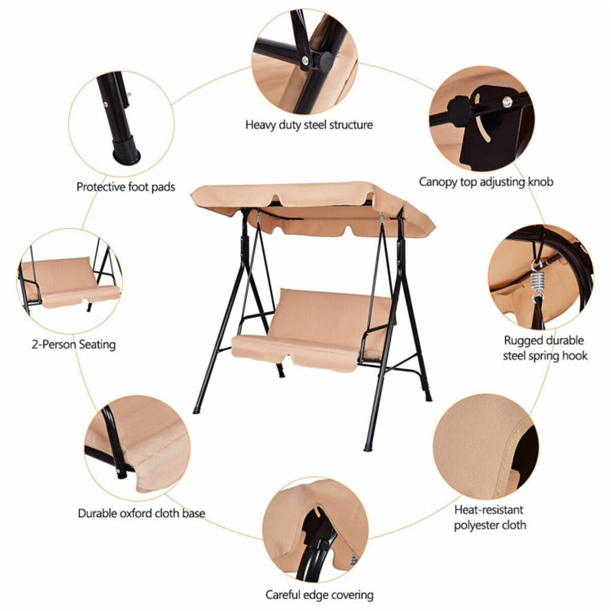 2-Seat Patio Swing Chair