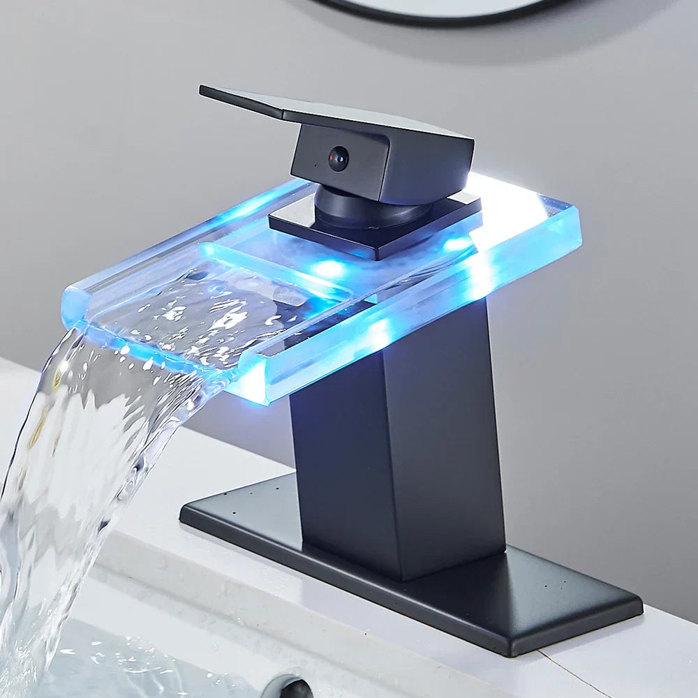 LED Waterfall Bathroom Sink Faucet