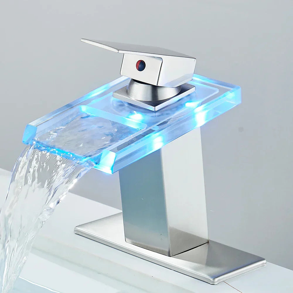 LED Waterfall Bathroom Sink Faucet