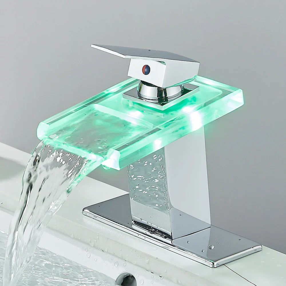 LED Waterfall Bathroom Sink Faucet