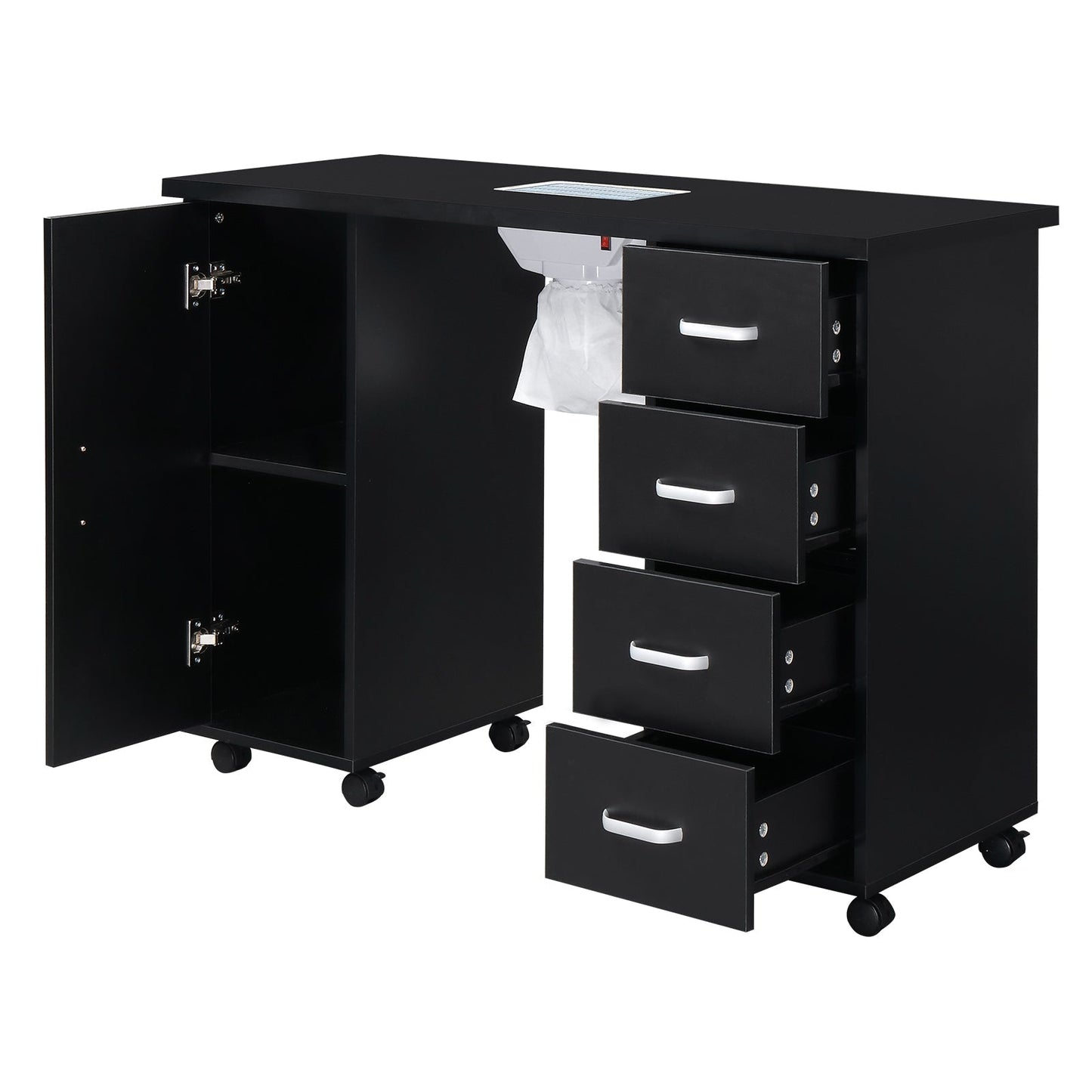 Single Door 4 Drawers with Fan Black Nail Table