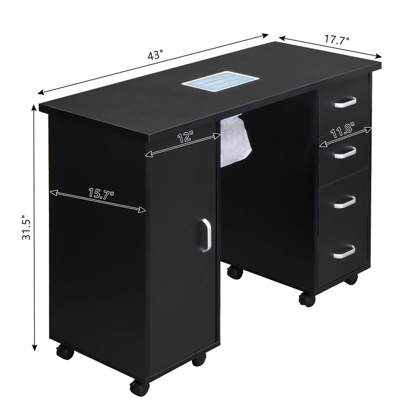 Single Door 4 Drawers with Fan Black Nail Table