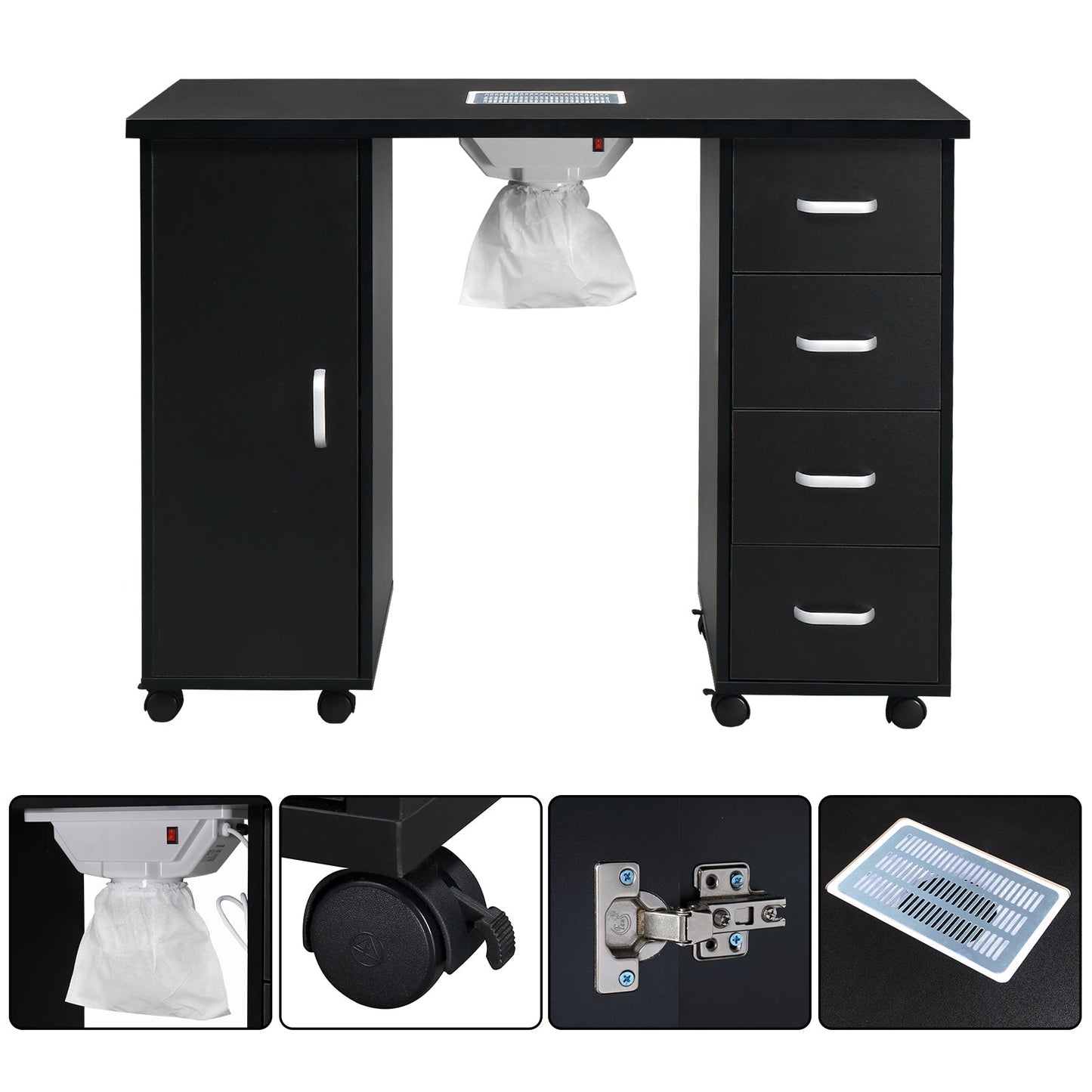 Single Door 4 Drawers with Fan Black Nail Table