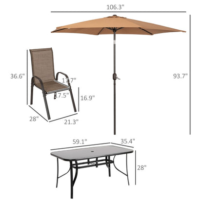 Outdoor dining table and chair package with umbrella