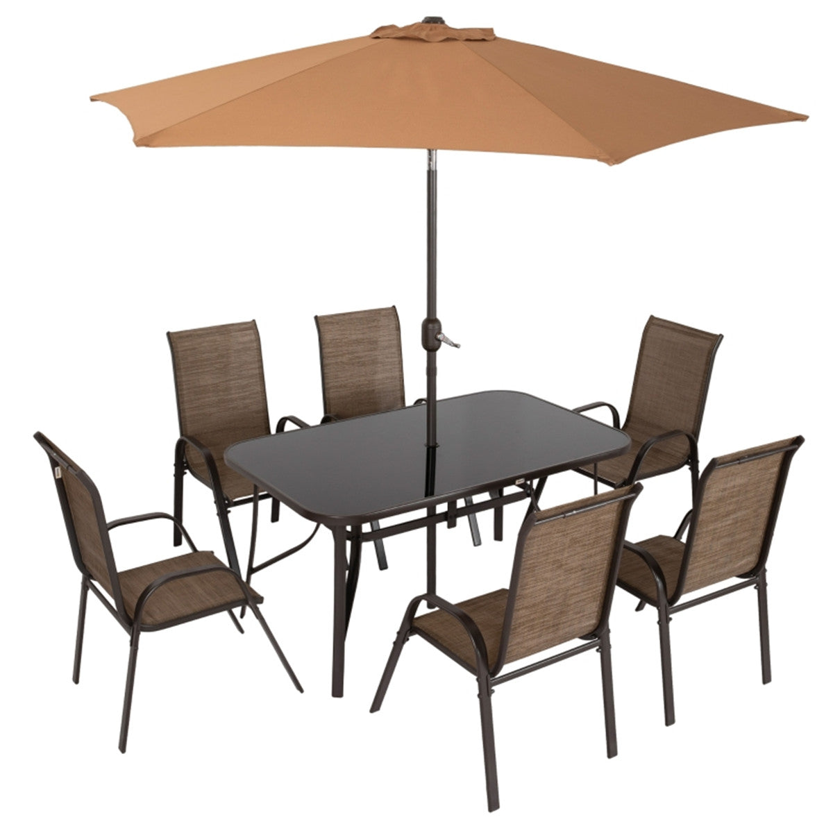 Outdoor dining table and chair package with umbrella