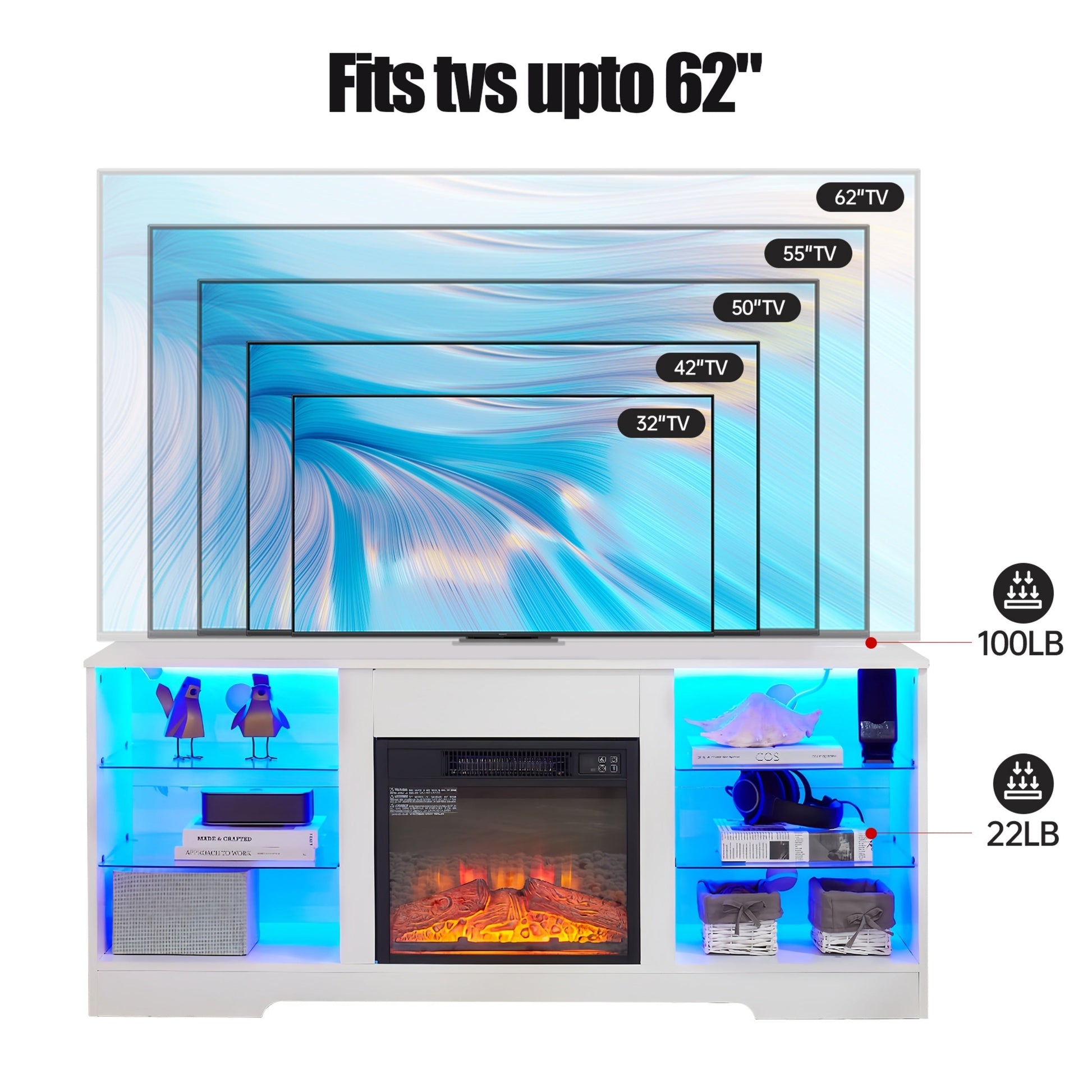 3D Fireplace TV Stand with LED Lights