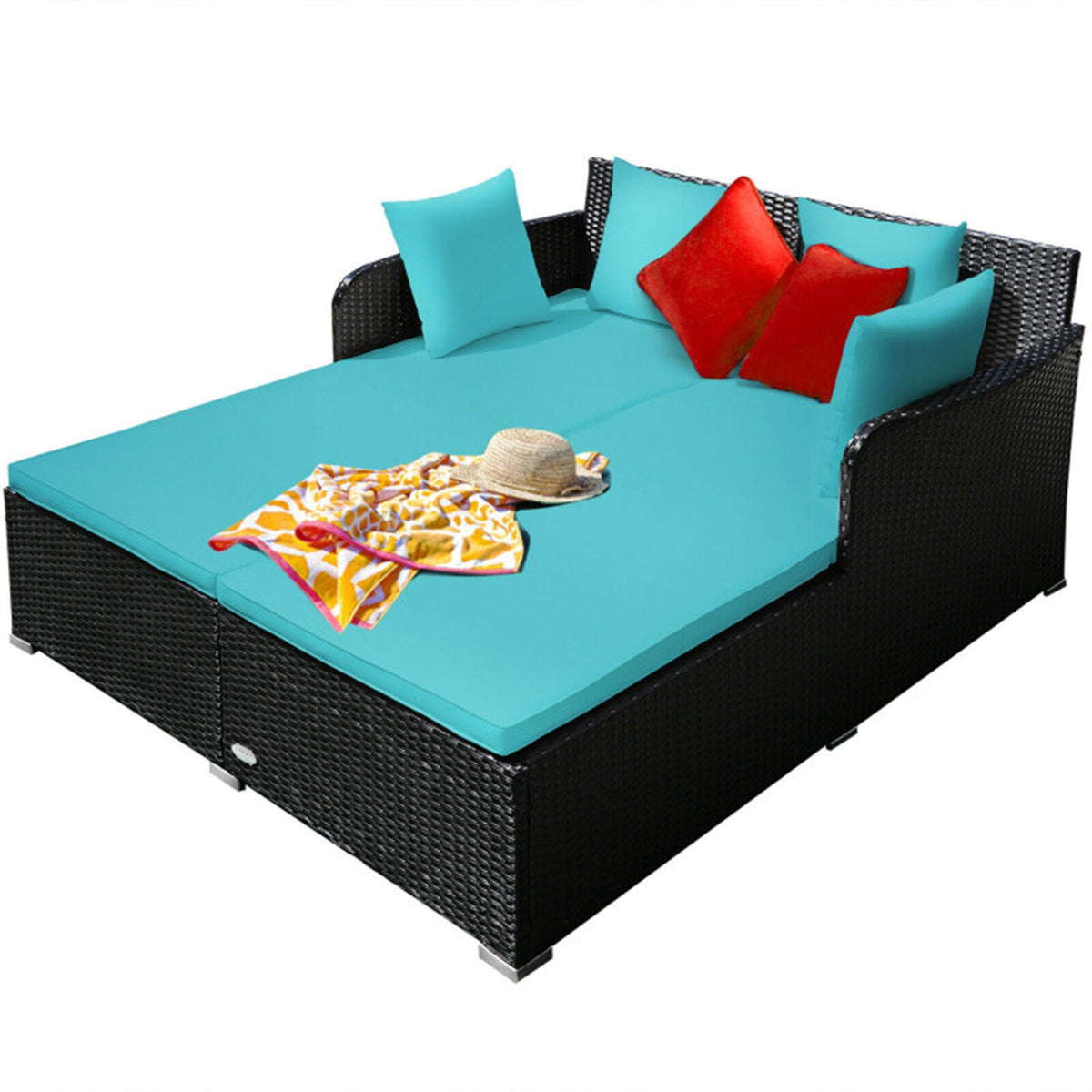Turquoise Outdoor Rattan Daybed