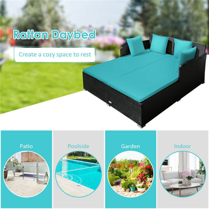 Turquoise Outdoor Rattan Daybed