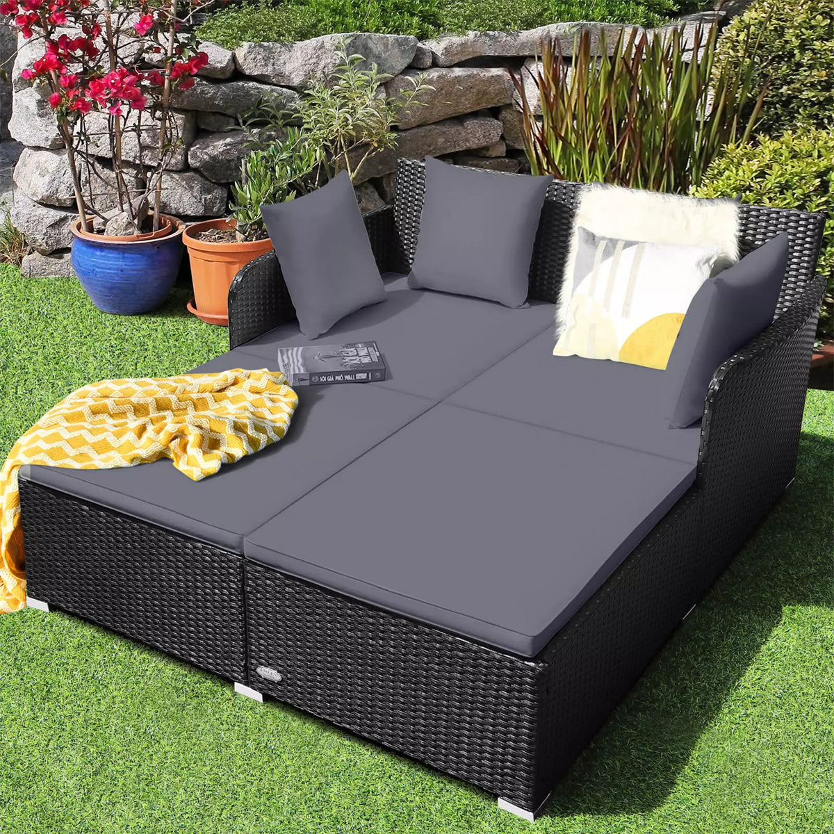 Gray Outdoor Rattan Daybed
