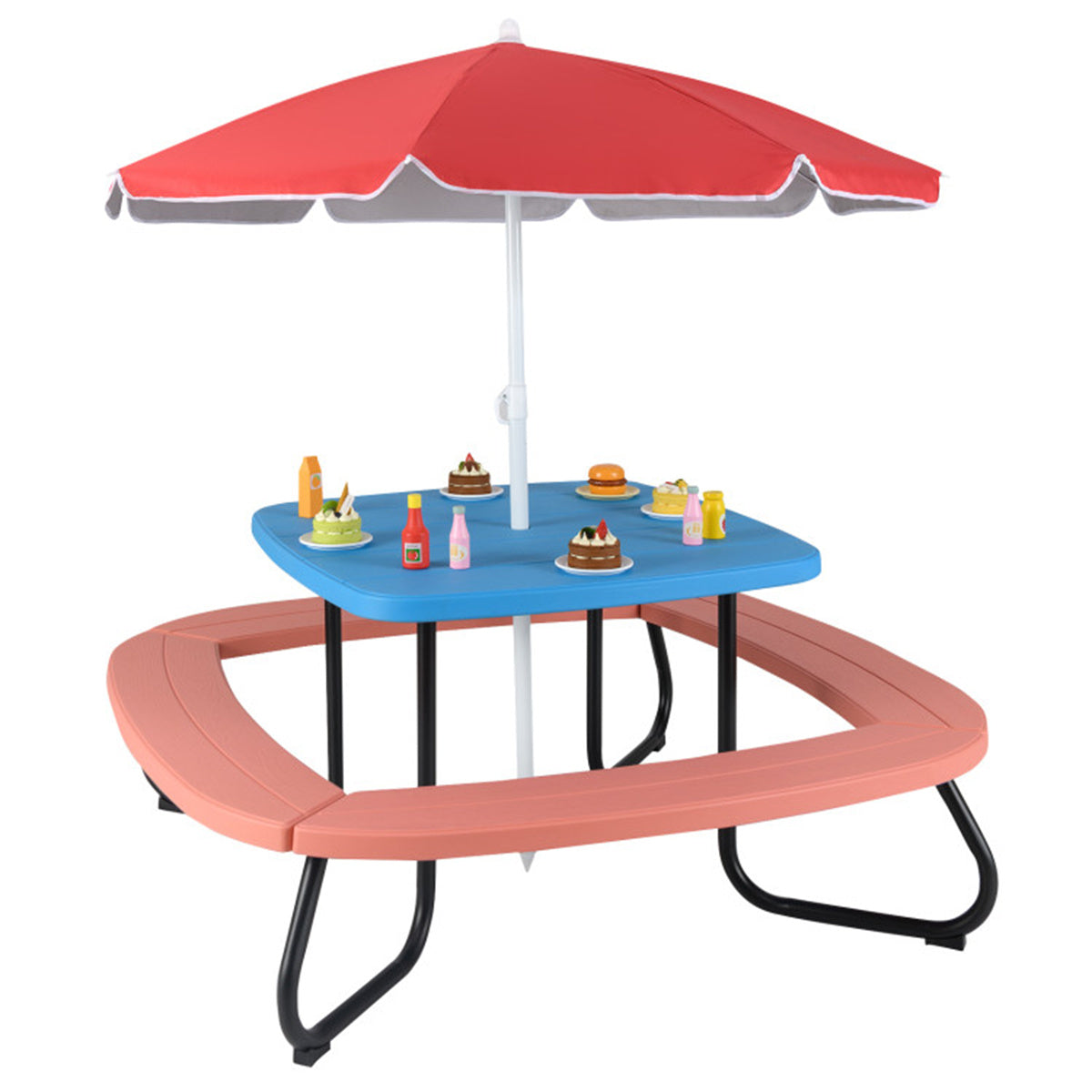 Kids Outdoor Picnic Table With Umbrella - Red