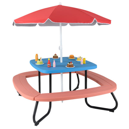 Kids Outdoor Picnic Table With Umbrella - Red