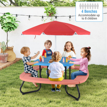 Kids Outdoor Picnic Table With Umbrella - Red