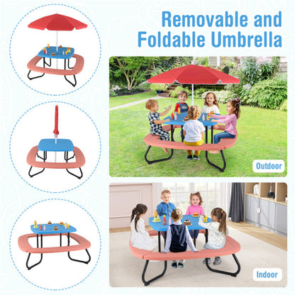 Kids Outdoor Picnic Table With Umbrella - Red
