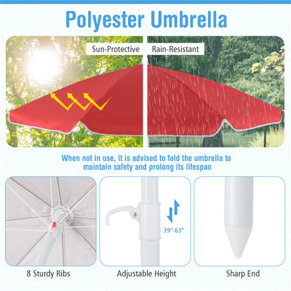 Kids Outdoor Picnic Table With Umbrella - Red