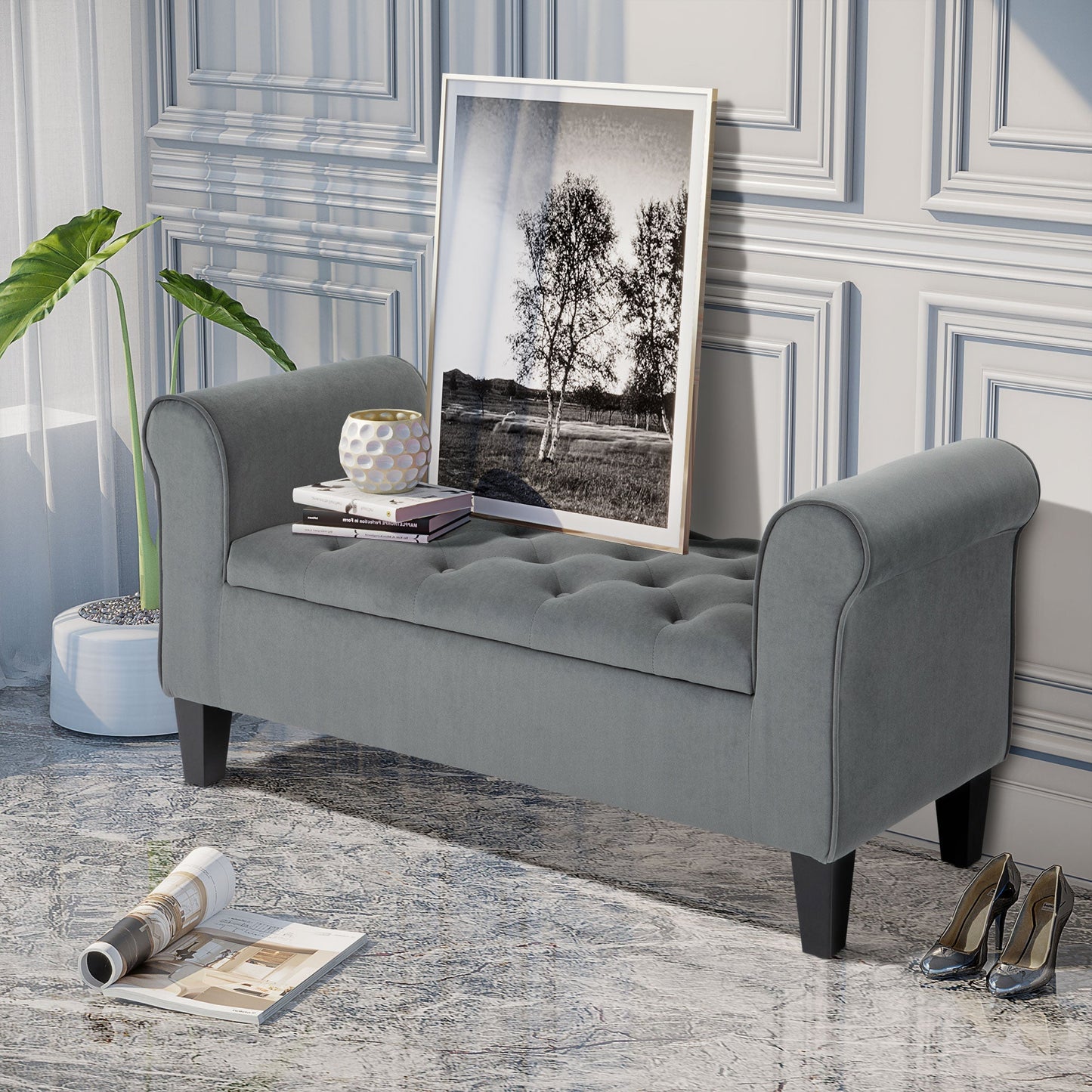 Flip Top Storage Bench-Grey