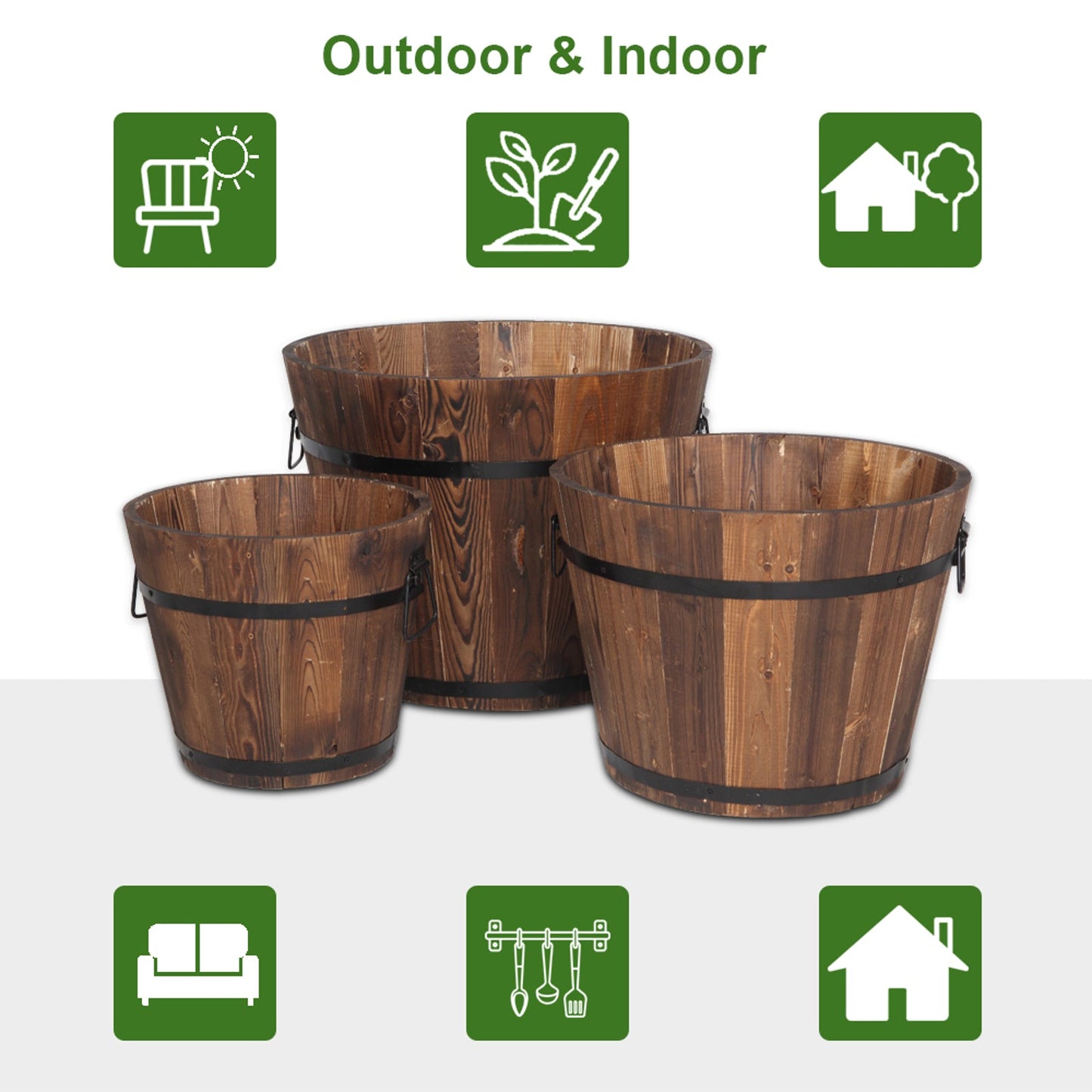 Outdoor Reinforced and Anticorrosive Wooden Pot Set