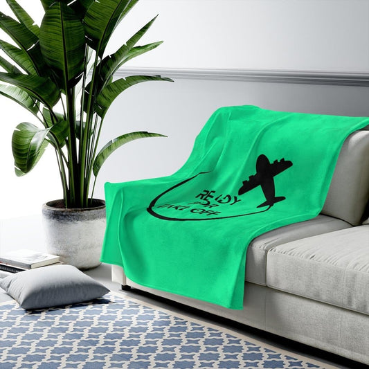 Green Ready for Take Off Velveteen Plush Blanket - MONLANE