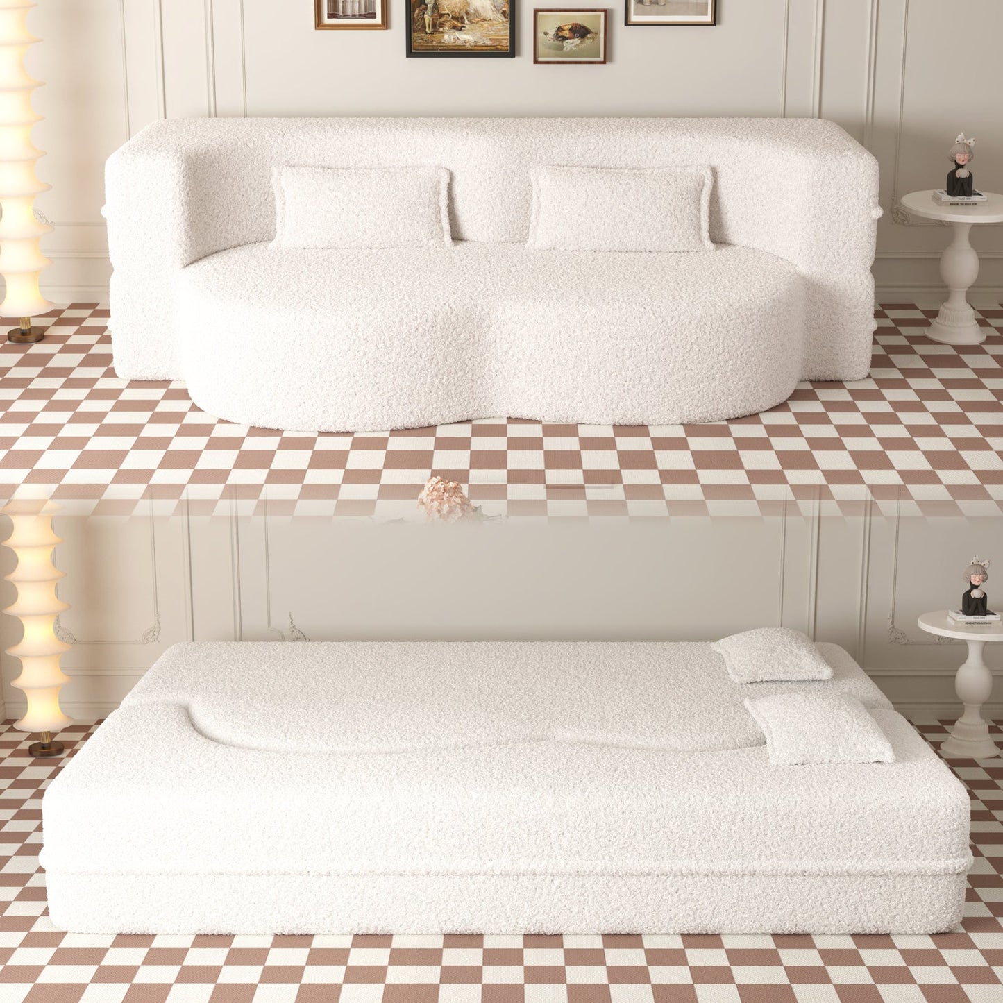 Modern Floor Convertible Sofa with 2 Pillows