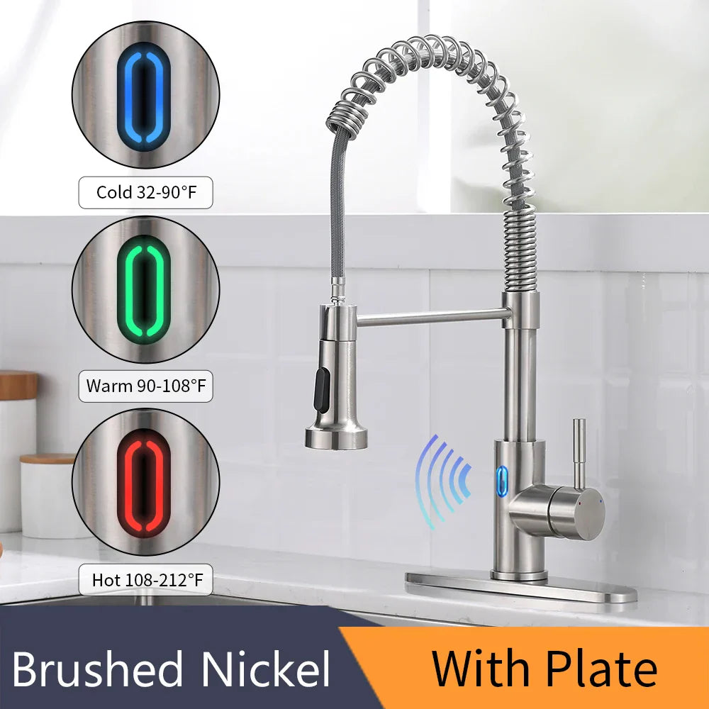 Touchless LED Light Kitchen Sink Faucet