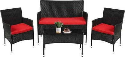 4 Pieces Outdoor Rattan Chair Wicker