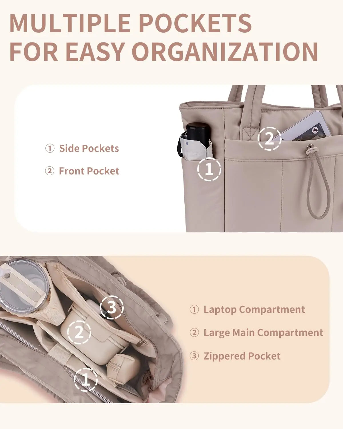 Tote with Cup Holder Laptop Compartment