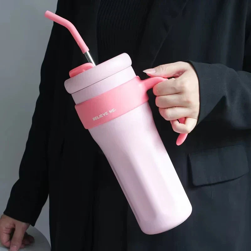 Large Capacity Straw Tumblers with Handle