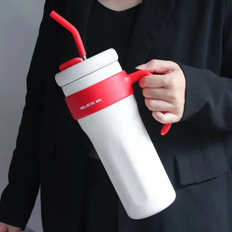 Large Capacity Straw Tumblers with Handle