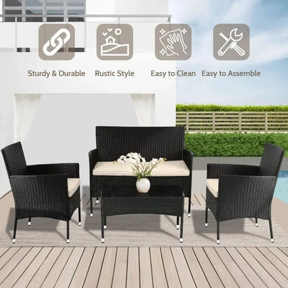 4 Pieces Outdoor Rattan Chair Wicker