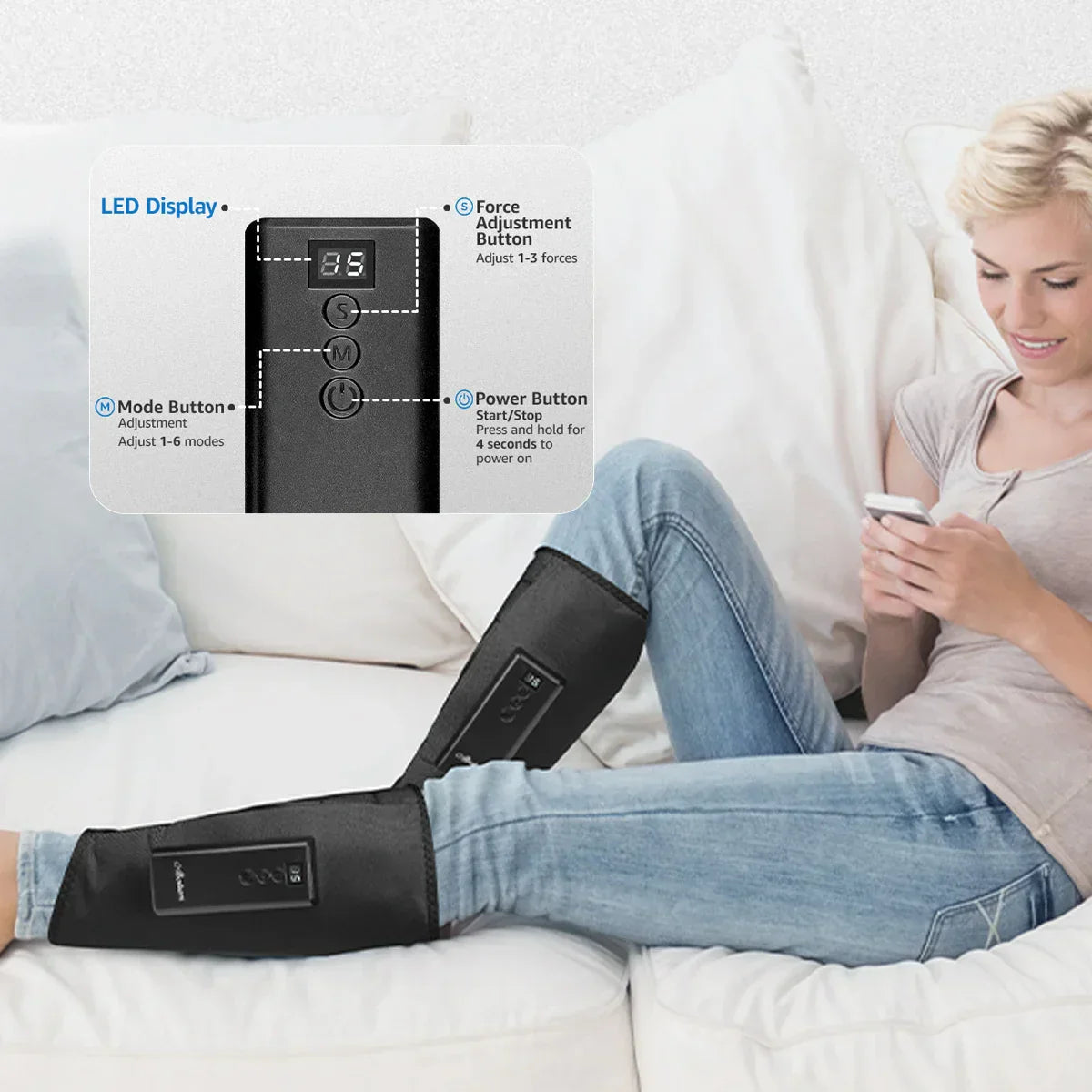 Heated calf pressure massager