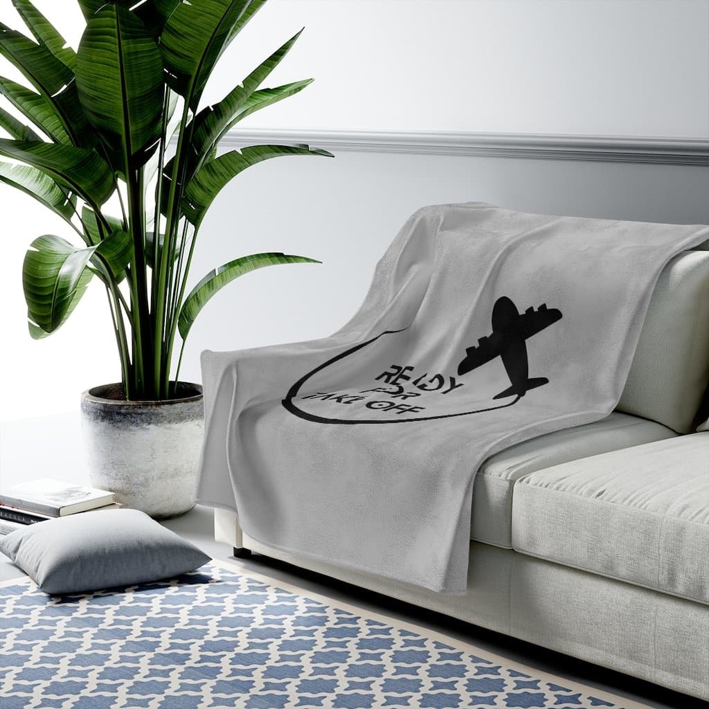 Grey Ready for Take Off Velveteen Plush Blanket - MONLANE