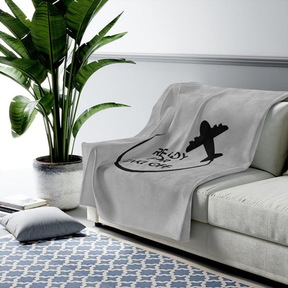 Grey Ready for Take Off Velveteen Plush Blanket - MONLANE